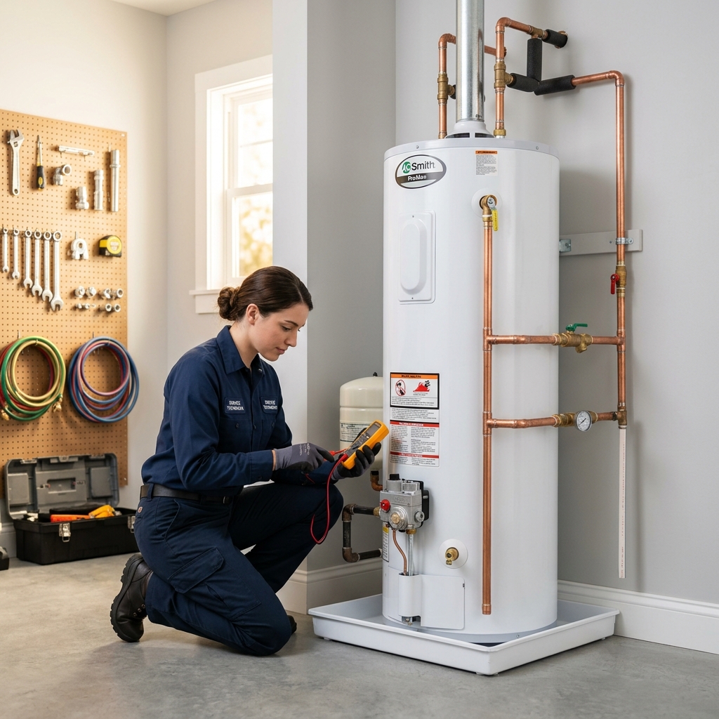 Professional water heater repair service in Newark, Delaware — technician working on a residential water heater